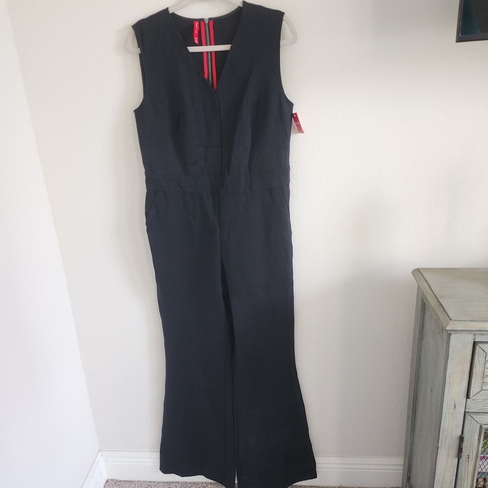Spanx The Perfect Sleeveless Jumpsuit  L Tall  Black Flare Leg Ponte Stretch NWT